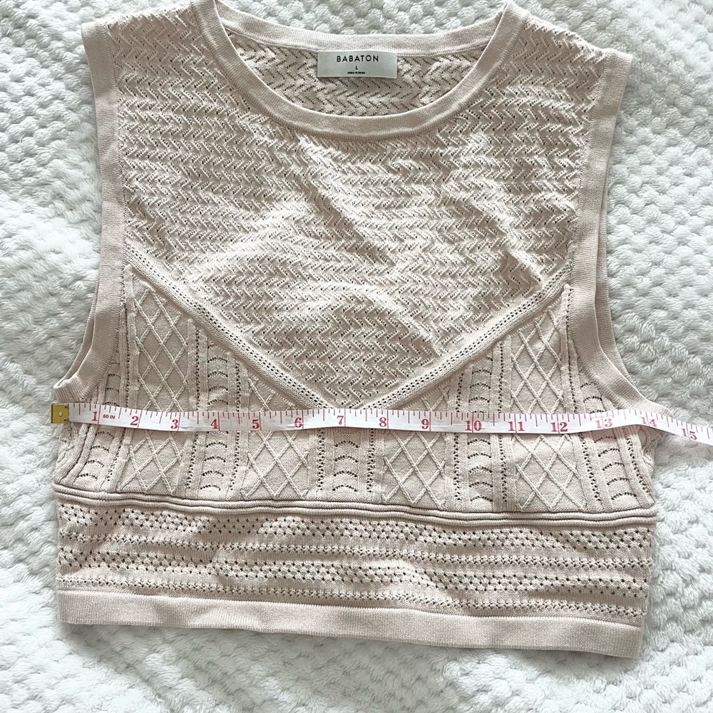 Aritzia Babaton Pointelle Sleeveless Sweater Knit Crop Top in Cream Beige - Picture 8 of 9